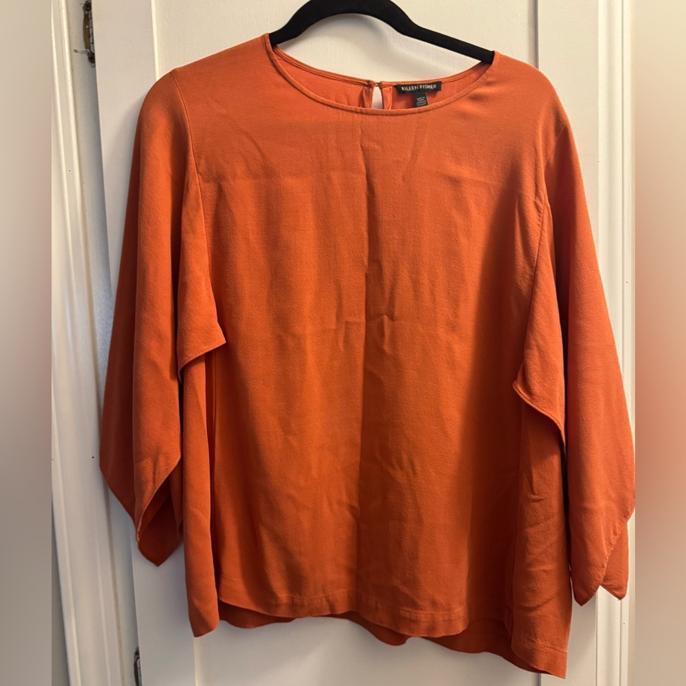EUC Eileen Fisher Silk Cape Sleeve Pekoe Blouse